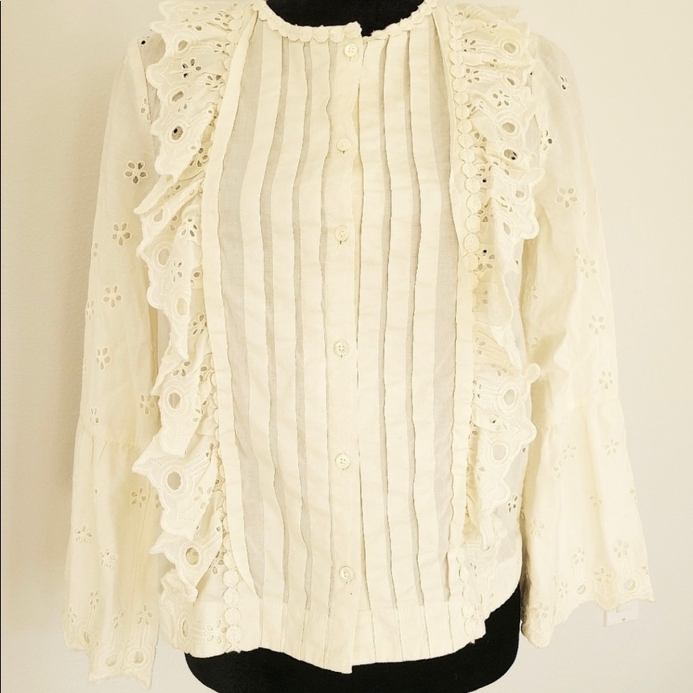 J. Crew Eyelet Blouse Cream